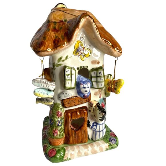 Other - Cobblestone Village Cat’s House Ceramic Candle Holder Cottage Tealight w/ Tag